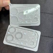 防爆防摔小眾裝飾時尚淺藍色蝴蝶結亮銀韓風高端花卉，適用 Apple 17PRO/17PROMAX 全覆蓋底座防刮鏡頭保護膜，極簡主義保護膜，必備禮物，極簡淺藍色蝴蝶結時尚 - 閃銀蝴蝶結花朵 - 查看 2