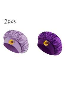 2Pcs Printed Satin Sleep Bonnet,Soft Comfortable Sleeping Bonnet,Elastic Wide-Brim Silky Sleeping Cap For Hair Protection - Multicolor - View 10
