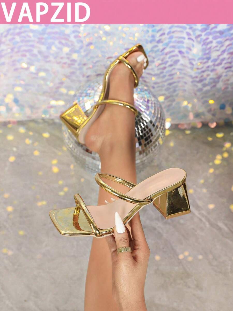 Spring/Summer Women's Gold Square Toe Thick Heel High Heels, Sexy Party Elegant Formal And Casual Comfortable Pumps - Gold - View 1