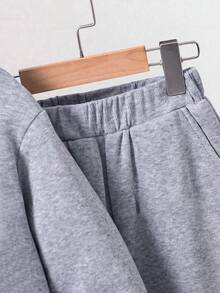Boys' Cartoon Pattern Warm Hoodie And Sweatpants - Grey - View 5