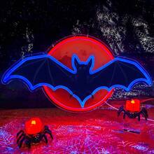 萬聖節 LED 霓虹燈，萬聖節牆面裝飾南瓜「Trick Or Treat」霓虹燈，適用於房間、窗戶裝飾，趣味家居裝飾，派對，萬聖節裝飾，USB 供電 - 黑色 - 蝙蝠 - 查看 2
