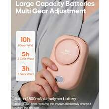 1pc Rechargeable 1800mAh Bladeless Mini Fan, Neck-Hanging Hands-Free Fan With Adjustable Lanyard And Stand, Desktop Use, 3-Speed Wind, Battery Display, Camping, Beach, Travel Accessory, Back To School Outdoor Summer Air Cooler - Neck Fan - View 6