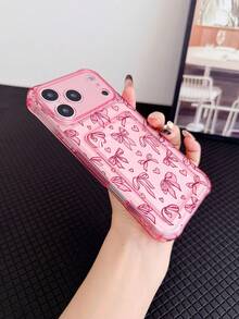 1pc Pink Transparent TPU Girly Bow Print Pattern Four-Corner Anti-Drop Integrated Card Slot Phone Case, Fashionable Versatile Creative Personalized, Full Coverage Protection Dustproof Waterproof Soft Shell Suitable For Versatile Phone Case/Card Holder Phone Case/Funny Phone Case/Android Phone Case - Multicolor - View 3