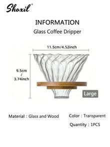 shoxil 1pc Glass Coffee Dripper, Conical Glass Pour Over Coffee Dripper With Bamboo Stand, Suitable For 1-6 Cups Drip Coffee Maker, Funnel Accessory, For Home And Office Use - Yellow - View 11