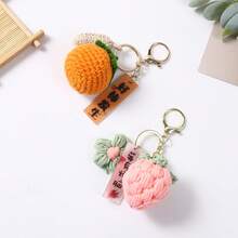 1Pc Neutral Hand‑Knitted Fruit Keychain, Cute Peach Orange Bag Charm, Positive‑Energy Pendant, Daily Decor, Thanksgiving Christmas Teacher's Day Gift - Multicolor - View 4