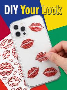 Realistic Red Lip Rhinestone Body Face Gems For Women Jewelry Stickers Shiny Valentine's Day Temporary Face Body Decoration Synthetic Gemstone Lip Design For Parties Photos Party Accessories Event Makeup Cheer Cheerleading Stuff - Multicolor - View 4