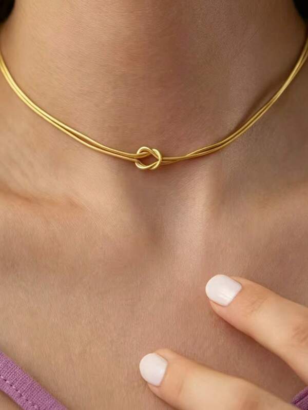 1pc Stainless Steel Concentric Knot Snake Chain Necklace, Women's Fashion Collarbone Chain, Birthday Gift, Holiday Gift
