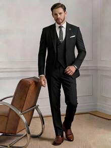 Men Suits Slim Fit For Business Work And Wear 3Pcs Set - Black - View 1
