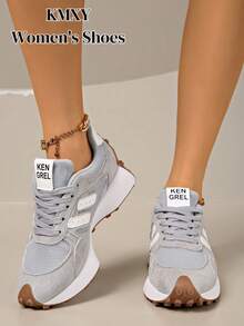 Zapatillas de mujer cómodas con cordones - Zapatos casuales ligeros y multifuncionales, suela de goma antideslizante, adecuados para todas las estaciones - Gris - Ver 5