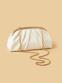 Dompet Clutch Polos Bergaya Vintage dengan Gesper, Tas Wanita Portabel Serbaguna Kapasitas Besar, Bahan PU Modis, Cocok untuk Pernikahan, Pesta, Acara Dansa, dan Makan Malam - Putih - View 5