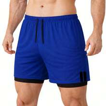 Kit Of 3 Men's Dry Fit 2-In-1 Shorts For Gym And Running With Cell Phone Pocket - Light Blue / White / Black - View 8