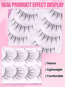 5 Pares de Cílios Estilo Girl Group com Tiras Completas, Banda Preta Clássica com Efeito de Delineador Embutido, Cílios Manga Leves e Macios Sem Irritação, Design Reutilizável para Ampliar os Olhos, Item Essencial Portátil para Maquiagem de Casamento, Viagem, Festa e Banquete - Preto - Visão 4