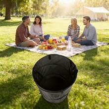 1pc Black Portable Foldable Trash Can, Oxford Cloth Garden Bucket, Outdoor Camping Tent Trash Can, Foldable Gardening Equipment For Collecting Leaves, Yard Waste, Lawn Debris, Patio Cleaning, Suitable For Summer Camping, BBQ, Picnic, Road Trip, Independence Day - Multicolor - View 7