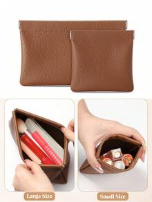 MIYIN 1pc Soft PU Coin Purse Auto-Closing Cable Organizer Bag Data Cable Protective Sleeve Squeeze Top Earphone Charger Storage Pouch Daily Carry Travel Essential - Apricot - View 22