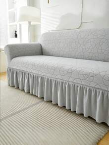 1PC Fleece Fabric Non-Slip Elastic Decorative Sofa Cover, Jacquard Leaf Pattern, Pet-Friendly Anti-Dirt Anti-Dust, Suitable For 1/2/3/4 Seater Sofa, All Seasons - Light Gray - View 11