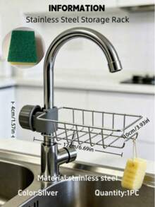 Stainless Steel Faucet Storage Rack, No-Drill Sink Drainer, Multi-Function Dishcloth Sponge Soap Organizer, Hollow Design For Drainage And Mold Prevention, Rust-Resistant Wear-Resistant Stable And Durable, Can Store Various Kitchen Cleaning Tools, Suitable For Kitchen, Bathroom, Living Room, Home Housewives, Renters, Catering Professionals, B&B Hotels, Practical Home Storage Item - Faucet Shelf - View 12