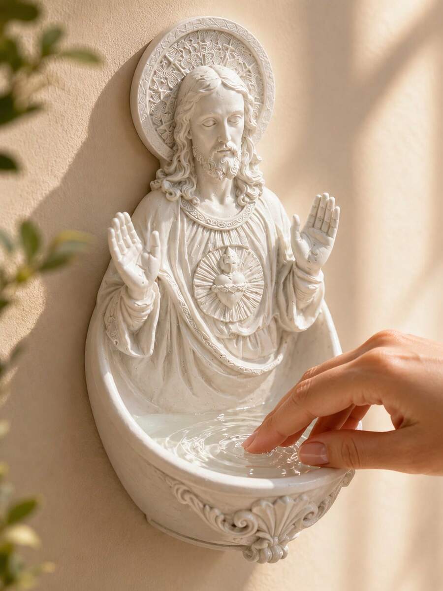 Christian Home Decor Sacred Heart Of Jesus Holy Water Font Wall-Mounted Religious Blessing Decoration For Entryway And Living Room - New Model - View 1