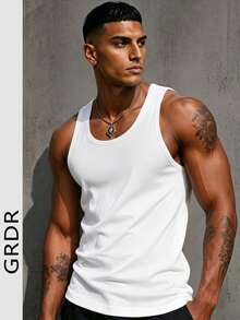 GRDR Men's Narrow Shoulder Tank Top, Fashionable For Summer - White - View 2