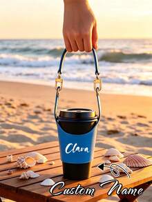 Customizable Text Leather Cup Sleeve, Made Of High-Quality Faux Leather Material, Features Adjustable Elastic Design, Fits Various Sizes Of Milk Tea Cups, Coffee Cups And Insulated Cups - Multicolor - View 6