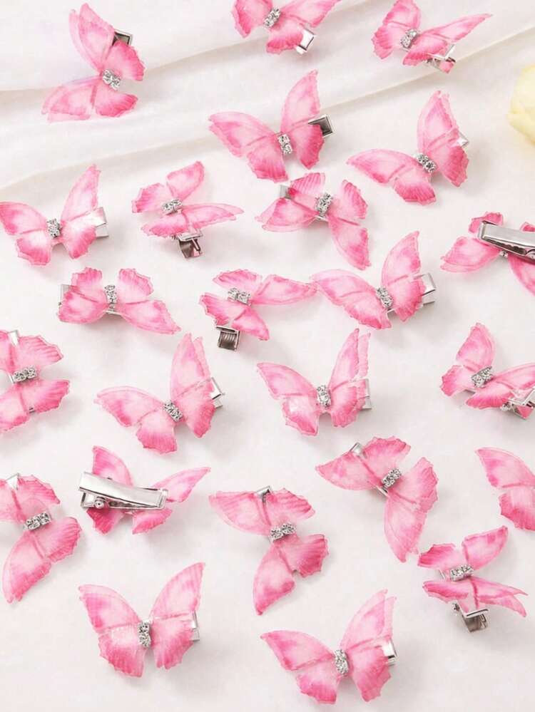 10pcs/Pack Jepit Rambut Kupu-kupu Jala Kristal Dua Lapis Warna Biru Muda, Aksesori Rambut Gaya Putri yang Lucu, Jepit Rambut Cakar, Set Perlengkapan Siswa Cocok untuk Berbagai Acara dan Pemakaian Sehari-hari - MultiWarna - View 5