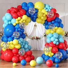 133Pcs Red Blue Yellow Balloon Garland Arch Kit, 5/10/18 Inch Latex Balloons & 12 Inch Confetti Balloons With Ribbons, Bright Decor For Party, Anniversary, Holiday Event Background - Multicolor - View 2