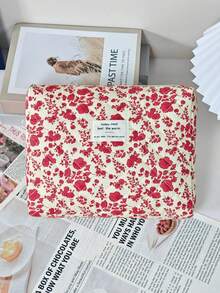 1 Stück/Set rote gesteppte Blumen-Make-up-Tasche mit großer Kapazität, Kosmetik-Aufbewahrungstasche mit Boho-Muster, Make-up-Pinsel-Organizer, Make-up-Box, Kulturbeutel, Strandurlaub, Abschlusszeit, Schulanfang, Reiseessentials, Zimmer, Badezimmer, Feiertagsgeschenk - Rot - Übersicht 5