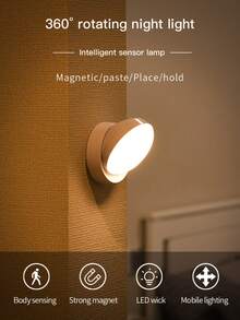 1pc LED Smart Motion Sensor Night Light, 360° Rotatable Night Light, Detachable Design With Magnetic Base And Eye Motion Sensor, Closet Light, Wireless LED Light, Bedside Lamp, Small Lamp, Wall Light, 3x AAA Battery Powered, Staircase Motion Sensor Night Light, No Electricity Wall Light, Suitable For Bedroom, Kitchen, Hallway, Bathroom, Bedside Table, Room Decor, Travel, Bedroom Night Light, Home Decor, Gaming Light, Gift - Rotating Night Light - View 6