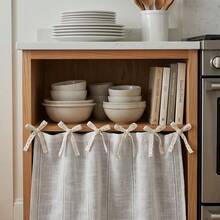 Farmhouse Style Oven Door Curtain With Lace Tie, Semi-Transparent Textured Polyester Kitchen Decor, Decorative Oven Handle Cover Curtain, 30 X 21.3 Inches - Multicolor - View 8