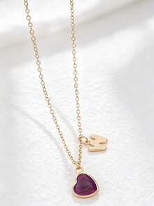 1 pieza Collar con colgante de corazón y letra inicial que cambia de color según el estado de ánimo, personalizado con encanto de alfabeto A-Z, sensible a la temperatura, regalo de joyería para el Día de San Valentín - Multicolor - Ver 21