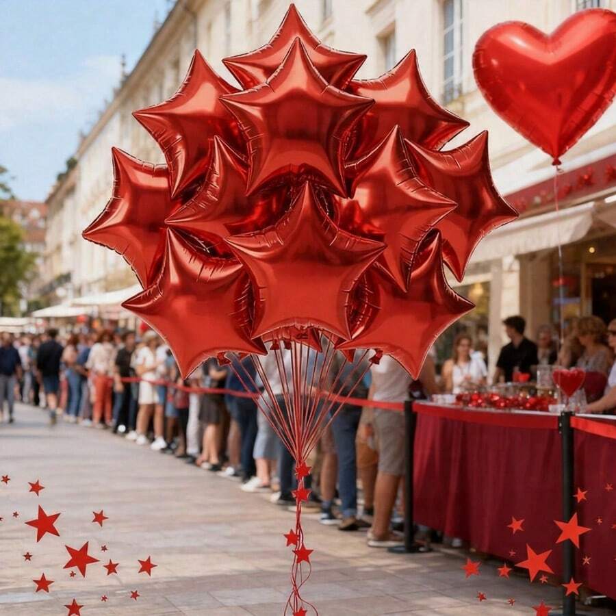 10pcs 18inch Red Five-Pointed Star Foil Balloons Birthday Wedding Christmas New Year Holiday Celebration Decoration Foil Balloons - View 1