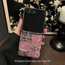 Casing Ponsel Motif Bunga Kupu-kupu Ungu Korea, Kompatibel dengan Galaxy ZFlip7 Z Flip6 ZFlip 8 Zflip6 Zflip5, Pelindung Belakang Anti Guncangan - Purple - View 4