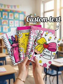 1pc Custom Teacher Name Spiral Notebook, Lined Paper Bow Apple Crayon Bag Cartoon Journal, Personalized Kindergarten Classroom Writing Planner,Teacher Gift,Teacher Appreciation Gift,Back To School,School Supplies,End Of Year Present,Lesson Notebook - Multicolor - View 2