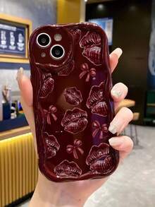 Lip Art Creamy Wavy Edge Burgundy Flat Print Painted Anti-Drop Fashion Cute Phone Case Compatible With Ip 17/Ip 17pro/Ip 17promax/Iphone16/Iphone16pro/Iphone16promax/IPhone16plus/ 10cases Anti-Drop New IPhone14IPhnoe15 Anti-Drop P14 Thickened P13 Soft Shell P12 Full Coverage P11 Anti-Drop Creative Phone Case - Multicolor - View 3