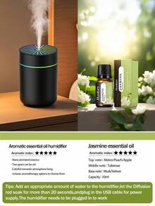 [Home Decor]1pc 180ml Small Cold Mist Humidifier, Romantic Colorful Atmosphere Night Light, Mini Car Aromatherapy Humidifier. Quiet Operation, Timer Auto Shut-Off Function, 2 Working Modes. Compatible With Essential Oils (6 Scents Available). This Set Includes 1 Humidifier And 1 Bottle Of Essential Oil. Perfect For Car, Office, Bedroom, Living Room, Air-Conditioned Room, Study And Computer Room, This USB Powered Air Freshener (Requires Plug-In Use) Provides Air Humidification And Moisturizing, Creating A Comfortable Environment For You. - Black and White - View 12