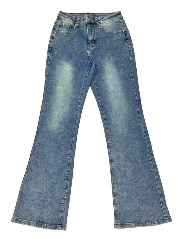YUMINOW Women's Retro Minimalist Elastic Fitted Flare Jeans, Y2K Style Casual Denim Pants Spring