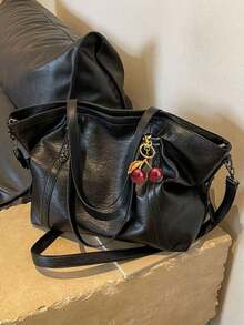 Tas Selempang Kulit Sintetis Modis Kapasitas Besar, Tas Tangan Gaya Kasual Cocok untuk Jalan-jalan, Kencan, Belanja, Kerja, dan Perjalanan. - Hitam - View 9