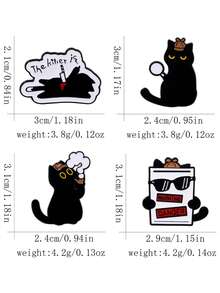 4pcs Creative Detective Black Cat Letter Brooch, Unique Creative Fashion Accessory, Suitable As A Gift For Cat Lovers - C3571 - View 3