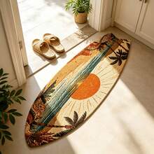 1 pieza Alfombra con forma de tabla de surf con rayas geométricas, alfombra de cachemira sintética 300 para el lado de la cama, alfombra decorativa, decoración de dormitorio, alfombra pequeña, alfombra, decoración del hogar, alfombra de sala de estar, alfombra pequeña de sala de estar, alfombra de dormitorio, decoración del hogar de sala de estar, alfombra para exteriores, alfombra lavable - Multicolor 3 - Ver 2