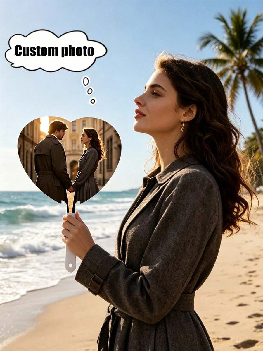 Customizable Personalized Plastic Hand Fan, Double-Sided Photo Customized Hand Fan, Customizable Plastic Craft Fan, Customizable Any Design, Customized Romantic Wedding Fan, Suitable For Weddings, Parties, Performances, Dancing, Home Decor - Multicolor - View 1