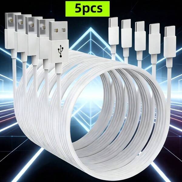 5 piezas Cables de carga USB Tipo C, Cables de carga para teléfono, Cables de datos USB Tipo C, Teléfonos Android y tabletas, Cables de carga USB, Diseño de cable redondo, Carga duradera