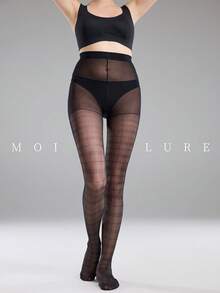 MOIRÉALLURE 1雙裝 時尚經典百搭絲綢提花褲襪，適合日常通勤與夜生活 - 黑色 - 查看 3