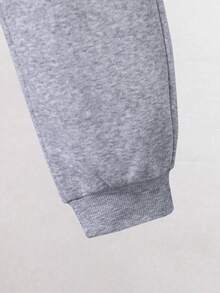 Boys' Letter Print Warm Hoodie And Sweatpants - Grey - View 4