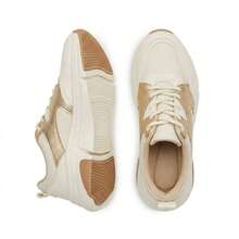 Modare Tênis Feminino Casual Recortes Leve Macio e Confortável Solado Alto Moda Urbana Sapato Feminino Esportivo Caminhada Academia e Dia a Dia Estilo Moderno - Off White - Visão 6