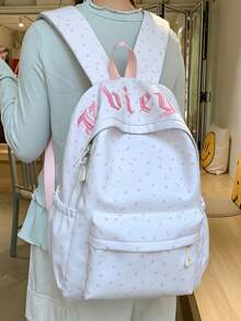 Mochila con patrón de estrellas dulces para niñas, mochila escolar ligera con múltiples bolsillos, mochila linda para uso diario y viajes, accesorio versátil esencial para la temporada de regreso a clases - Multicolor - Ver 3