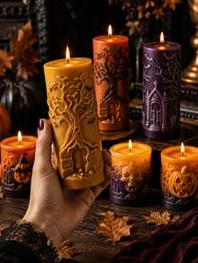 Skull Magic House Elf Castle Cylindrical Relief Silicone Mold, Compatible With Candle, Plaster, Resin, Halloween Decoration Creative Holiday Gift Craft Mold - Halloween Skull Cylindrical Candle Mold - View 5