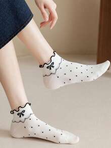6 pares de calcetines cómodos y lindos con rayas y cuadros con ribete de volantes, perfectos para calcetines largos y medias de mujer - Multicolor - Ver 5