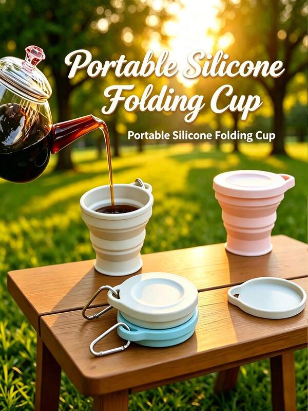 1 pieza Taza plegable de silicona portátil con mosquetón, taza de agua plegable ligera para viajes, taza de bebida mini a prueba de fugas, adecuada para camping al aire libre, senderismo, picnic, viajes