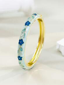 1pc Fashion Vintage Style Gold Floral Pattern Enamel Bracelet, Gold Bracelet, Girls' Jewelry, Suitable For Girls And Women's Jewelry Accessories Bracelet, (Handmade Product, Slight Color Difference May Occur) Daily Wear Holiday Gift, Halloween, Thanksgiving, Christmas, Mother's Day, Valentine's Day, Birthday Gift - Multicolor - View 10