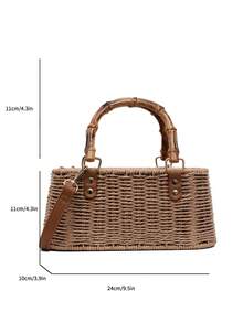 Tas Tangan Anyaman Model Baru, Tas Selempang Bahu, Tas untuk Liburan, Pantai, dan Perjalanan - Khaki - View 8