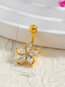 1 pieza Elegante anillo de ombligo con diseño floral, joyería corporal para mujer, accesorio de perforación de ombligo elegante - Multicolor - Ver 3